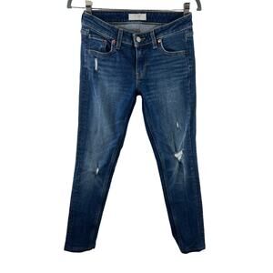 Levi's 711 Altered Blue Jeans Denim Distressed Mid-Rise Skinny Leg Zip Fly Sz 25